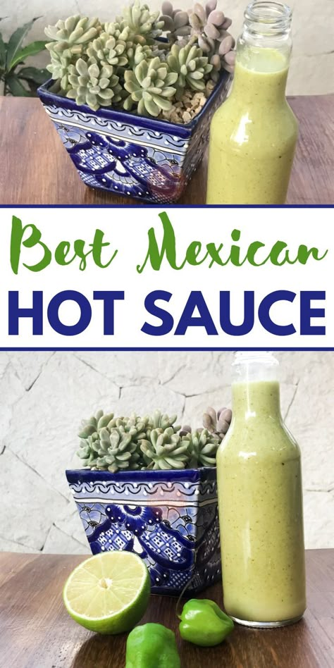 Homemade Green Hot Sauce, Lime Hot Sauce, Green Hot Sauce Mexican, Spicy Mexican Sauce, Homemade Habanero Hot Sauce, Green Pepper Sauce Recipe, Green Habanero Recipes, Green Hot Sauce Recipe, Green Habanero Hot Sauce