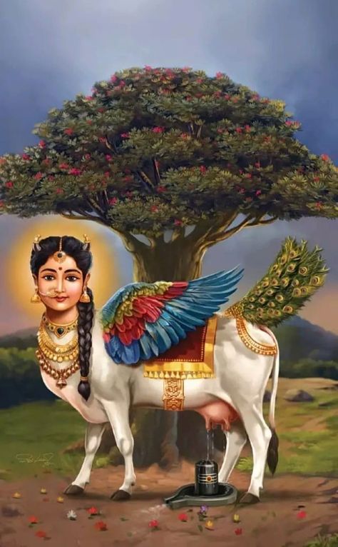 Kamadenu Wallpaper, Gomatha Images, Kamadhenu Images, Kamadhenu Painting, Cow Tree, Saraswati Goddess, Lord Ganesha Paintings, Temple Art, Lord Vishnu Wallpapers