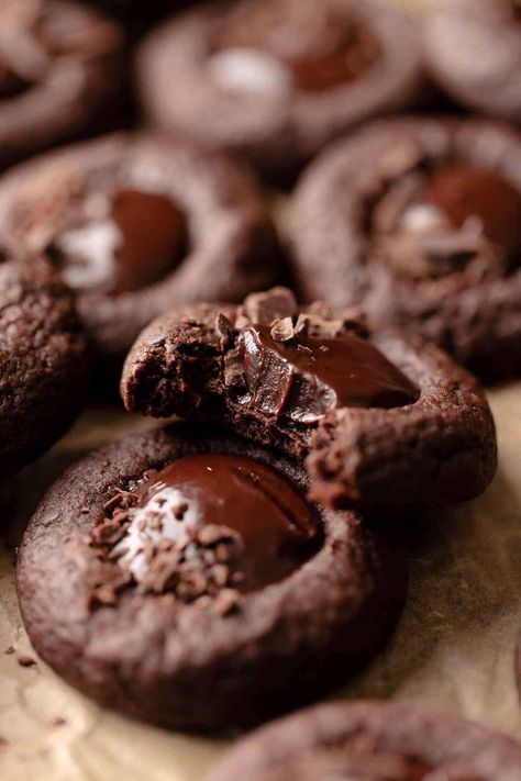 Chocolate Thumbprint Cookies Dark Chocolate Thumbprint Cookies, Thumbprint Cookies Photography, Chocolate Filled Cookies, Bohemian Christmas Decor, Nautical Christmas Decor, Coffee Ganache, Cambrea Bakes, Roulade Recipe, Chocolate Thumbprint Cookies