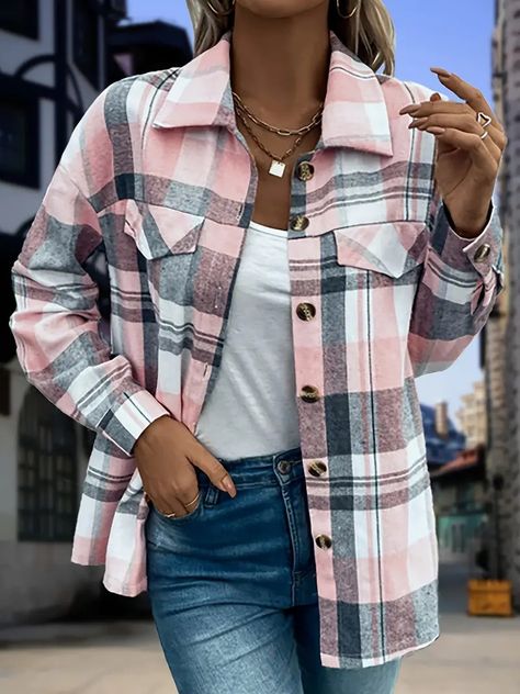 Casual Blouse Plus Size Women's Plus Plaid Print Long Sleeve - Temu Australia Stylish Plus, Long Sleeve Plaid, Plaid Print, Casual Blouse, Plus Size Casual, Long Sleeve Cardigan, Long Sleeve Bodysuit, Womens Plaid, Lapel Collar