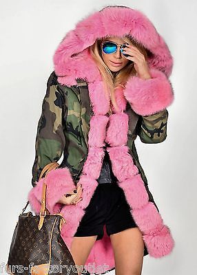 NEW 2015 MILITARY CAMO PARKA COAT ROSE SAGA FOX FUR CLASS- SABLE CHINCHILLA MINK Pink Hooded Fur Coat For Winter, Hooded Coat Pattern, Pink Faux Fur Hooded Jacket, Pink Faux Fur Coat Mink, Pink Fur Coat With Hood, Camouflage Coat, Luxury Fitted Pink Fur Coat, Military Parka, Hooded Winter Coat