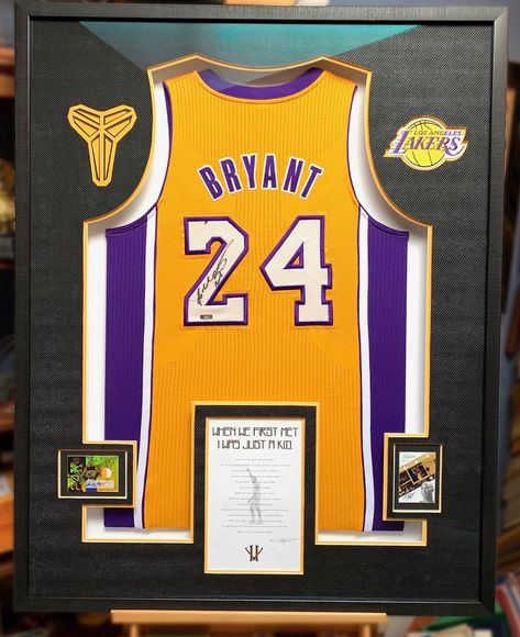 Kobe Bryant Jersey Framed with Snake Skin Vinyl by Jacquez Art Retirement Letter, Sport Office, Basketball Texture, Jersey Frame, Kobe Bryant Jersey, Chicago Bulls Logo, Lakers Logo, Michael Jordan Jersey, Bryant Lakers