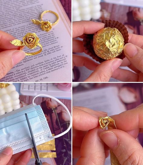 Rose Flower Making, Easy Rose, Chocolate Wrapper, Braided Bracelet Diy, Rose Crafts, Waste Material, Diy Wedding Gifts, Diy Ring, Chocolate Wrappers