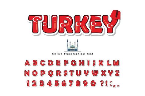 Turkey Cartoon, Cartoon Alphabet, Tourism Design, Turkish Flag, Abc Letters, Decorative Elements, Flag Colors, Paper Cutout, National Flag