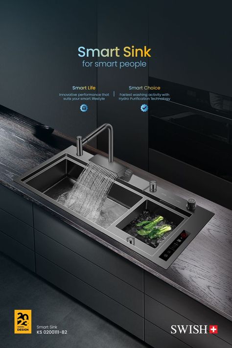 SWISH Smart Sink KS 0200111-82 Smart Sink, Smart Kitchen Ideas, Smart Kitchen Technology, Architecture Blueprints, Kitchen Technology, Kitchen Sink Design, Luxury Appliances, Appliances Design, Kitchens Luxury