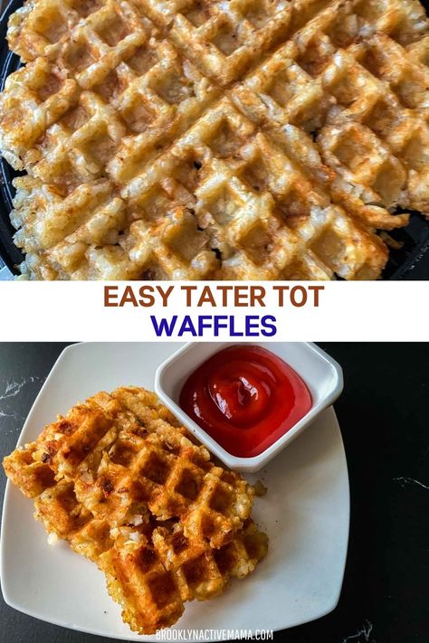 Tater Tot Waffles, Tater Tot Waffle Iron, Tator Tot Waffle, Fun Waffles For Kids, Tot Waffle, Tater Tot Waffle, Roasted Chicken Salad, Easy Tater Tots, Waffle Iron Hash Browns