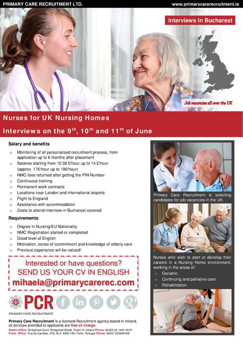 Interviews in Bucharest Interviews on the 9th, 10th and 11th of June  Nurses for UK Nursing Homes  Primary Care Recruitment is selecting candidates for vacancies all over the UK.  SEND US YOUR CV IN ENGLISH mihaela@primarycarerec.com Cv English, Job Offers, Rest House, Job Vacancy, Nursing Homes, Nursing Jobs, Job Offer, Nursing Home, Primary Care