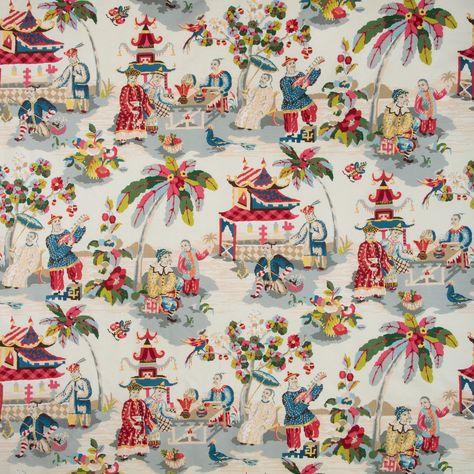 French Chinoiserie, Chinoiserie Fabric, Toile Fabric, Matching Paint Colors, Scene Design, Fabric Houses, Pillow Forms, Drapery Fabric, Red Fabric