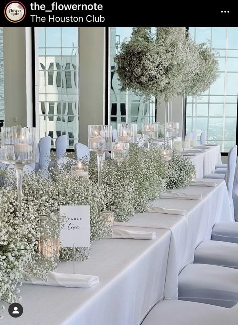 Gypsophila Wedding Table, Green Wedding Decorations, Gypsophila Wedding, Baby S Breath, Wedding Theme Colors, Future Wedding Plans, Wedding Tables, Wedding Dinner, Wedding Mood Board