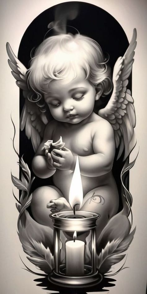 Baby Angel Tattoo Designs, Angel Baby Tattoo, Angel Baby Drawing, Angel Tattoo Drawings, Cherub Tattoo Designs, Guardian Angel Tattoo Designs, Baby Angel Tattoo, Cherub Art, Guardian Angel Tattoo