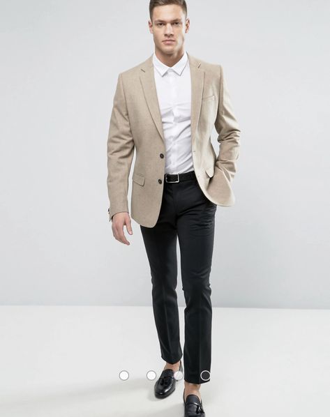 Cream Blazer Outfit Men, Beige Blazer Men, Engagement Outfit For Man, Black Pants Outfit Men, Cream Blazer Outfit, Striped Blazer Outfit, Mens Outfit Ideas, Men's Capsule Wardrobe, Work Clothes Ideas