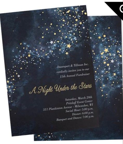 Under The Stars Ideas Party, Star Quince Invitations, Prom Invations, Midnight Themed Sweet 16, Midnight Sky Theme Party, Starry Night Prom Invitations, Moon And Stars Sweet 16 Theme, Stary Night Birthday Theme, Celestial Debut Theme