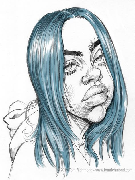 Billie Eilish Drawing Caricatures, Tom Richmond, رسم كاريكاتير, Caricature Sketch, Caricature Art, Caricature Artist, Celebrity Caricatures, Caricature Drawing, Graffiti Characters