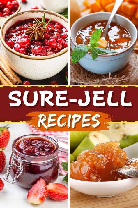 Make fantastic homemade jams with these Sure-Jell recipes! From strawberry to apricot to grape, each one is a tasty treat. Jellies And Jams, Sure Jell Grape Jelly Recipe, Jams And Jelly Recipes, Triple Berry Jam Recipe, Sure Jell Recipe, Jam And Jelly Recipes, Grape Jam Recipe, Concord Grape Jelly, Pomegranate Jelly