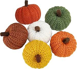 Winlyn Set of 6 Faux Fall Harvest Crochet Pumpkins Small Knit Pumpkins in Orange Yellow Green Brown Cream Rustic Farmhouse Pumpkins Foam Pumpkins for Thanksgiving Halloween Autumn Mantel Table Décor Autumn Mantel, Knitted Pumpkins, Knit Pumpkins, Farmhouse Pumpkins, Crochet Pumpkins, Room Vibes, Fall Knitting, Foam Pumpkins, Holiday Table Settings