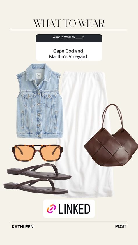 Need a Cape Cod outfit or a Martha's Vineyard outfit? This white column skirt, denim sleeveless shirt, and simple accessories are the perfect old money outfit. I'm always putting together casual and stylish outfits. If you need spring outfit ideas, casual outfit ideas, brunch outfit ideas, New York summer outfits, old money outfit ideas, modest summer outfit ideas, cute rainy day outfit inspo, summer office outfits, and much, much more, you need to visit my LTK. Tap to shop what I'm wearing! Cape Cod Outfit, Cod Outfit, Marthas Vineyard Outfit, New York Summer Outfits, Summer Outfits Old Money, Cute Rainy Day Outfit, Outfit Ideas Brunch, Vineyard Outfit, Outfit Ideas Modest