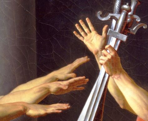 Jacques-Louis David, Details from Oath of the Horatii (1786) Jacque Louis David, Oath Of The Horatii, David Painting, Neoclassical Art, Jacques Louis David, Istoria Artei, Hbo Game Of Thrones, Art Details, 19th Century Art