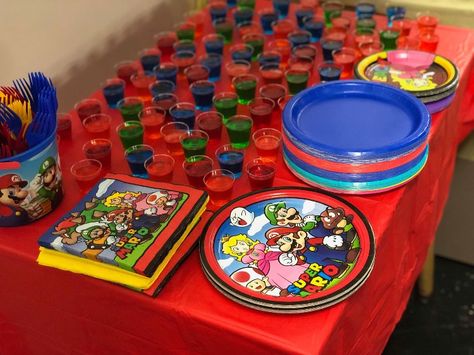 Virgin jello shots! Mario Jello Ideas, Mario Bros Jello Ideas, Virgin Jello Shots, Scooby Snack Jello Shots, Peach Ring Jello Shots, Jello Ideas, Unflavored Gelatin Jello Shots, Jell-o Shots In Syringes, Mario Theme