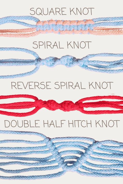 Reverse Double Hitch Bracelet, Half Square Knot Tutorial, Half Hitch Spiral Bracelet Tutorial, Double Spiral Bracelet Tutorial, Half Hitch Spiral Bracelet, Reverse Double Hitch Bracelet Tutorial, Half Hitch Knot Bracelet, Basic Macrame Knots, Square Knot Bracelets