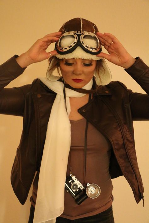 Amelia Earhart Costume Halloween 2017 Amelia Earhart Halloween Costume, Aviator Halloween Costume, Aviator Costume Women, Amelia Airhart Costume, Amelia Earhart Costume Diy, Pilot Halloween Costume, Amelia Earhart Costume, Airplane Costume, Adult Costumes Diy