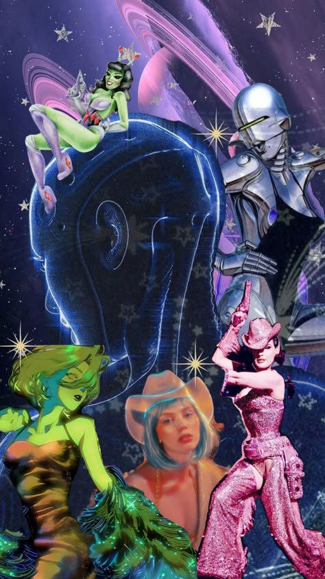 Space Cowgirl Background, Alien Cowgirl Aesthetic, Cowboys And Aliens Party Theme, Space Cowgirl Wallpaper, Space Rodeo Party, Space Cowgirl Art, Intergalactic Cowgirl, Galactic Branding, Cowboy Vs Aliens Party