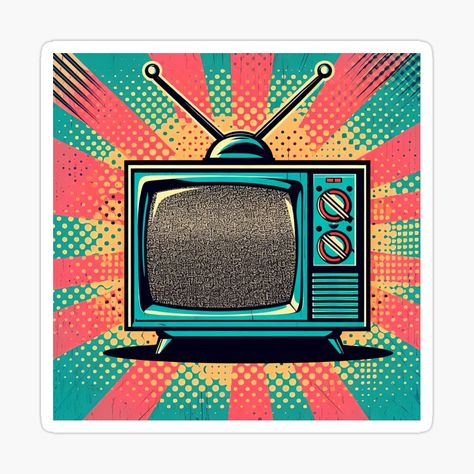 Get my art printed on awesome products. Support me at Redbubble #RBandME: https://www.redbubble.com/i/sticker/Retro-TV-Pop-Art-Style-by-artofuniverse/163776938.EJUG5?asc=u Vintage Tv Drawing, Retro Tv Illustration, Tv Illustration, Funky Pop Art, Tv Static, Sticker Retro, Simple Pop, Pop Art Style, Tv Decor