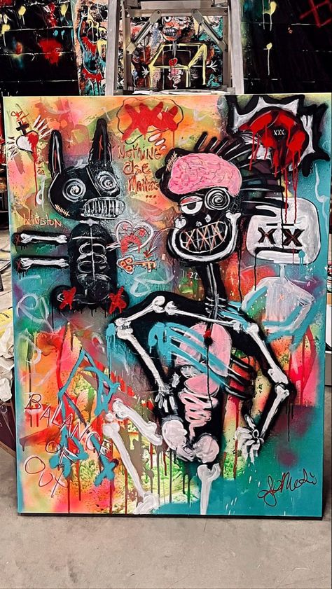 Basquiat Art, Neo Expressionism, Graffiti Style Art, Graffiti Painting, Mini Canvas Art, Art Inspiration Painting, Fantastic Art, Funky Art, X Ray