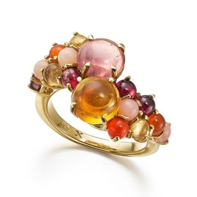 Stacking cluster ring with pink tourmaline and citrine and a medley of cabochon gemstones Gem Stone Ring, Cluster Jewelry, Pandora Jewelry Box, Multi Gemstone Ring, Handmade Fine Jewelry, Contemporary Ring, Vintage Diamond Rings, Big Rings, Yellow Citrine