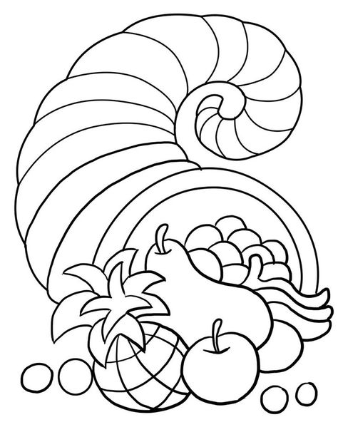 Thanksgiving Cornucopia Coloring Page Canada Thanksgiving, Thanksgiving Coloring Sheets, Thanksgiving Coloring Book, Free Thanksgiving Coloring Pages, Wood Intarsia, Fruit Coloring, Thanksgiving Cornucopia, Turkey Coloring Pages, Thanksgiving Coloring