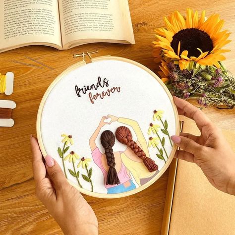 Stitch the roots of your friendship with threads of LOVE 💖... The best gifts for your bff a memory embroidered by you ! Shop now..🥳 📝 Dm for direct order... Customisation available for your mindset... . . . #embroideryhandmades #friendship #giftsforfriends #memorykeeping #friendsforever #memorybyembroidery #handmadehoops❤️ Friendship Embroidery, Hand Embroidered Jewelry, Embroidery Hoop Art Diy, Diy Embroidery Kit, Embroidery Diy, Friendship Day, Embroidery Gifts, Embroidery Hoop Art, Embroidery Kit