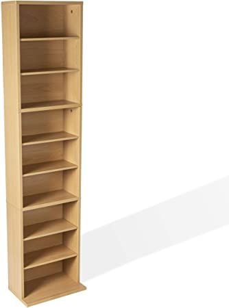 Atlantic Summit Adjustable Media Cabinet - Holds 261 CDs, 114 DVDs or 132 Blu-Rays, 6 Adjustable and 3 Fixed Shelves PN74735728 in Maple Ikea Dvd Storage, Dvd Storage Tower, Media Storage Tower, Dvd Shelf, Video Game Organization, Man Cave Living Room, Dvd Shelves, Cd Rack, Media Storage Cabinet