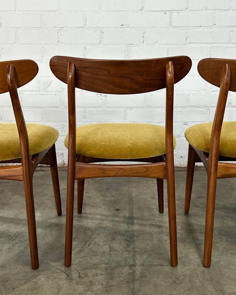 SOLD Danish Modern dining chairs -set of five Price: 1250 Dimensions: W18 D17 H29.5 SW18 SD17 SH17 Mid Century Vintage Furniture, Vintage Mid Century Furniture, March 7, Mid Century Vintage, Modern Dining Chairs, Danish Modern, Modern Dining, Dining Chair Set, Chair Set