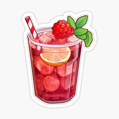 Cute Drink Stickers, Drinks Stickers, Cute Food Stickers, Tea Stickers, Raspberry Iced Tea, Stickers Food, Emoji Stickers Iphone, Diy Photo Book, Food Sticker