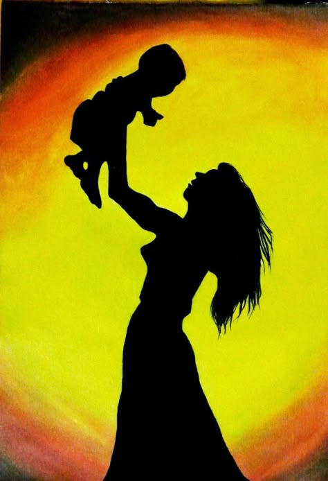 Mother And Baby Paintings, Mothers Day Drawings, Mother And Child Painting, Child Painting, Mother Painting, Shadow Painting, Afrique Art, Silhouette Painting, Oil Pastel Paintings