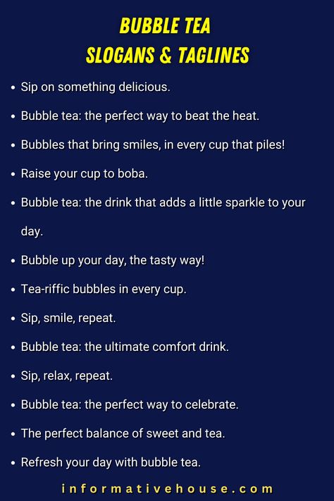 Bubble Tea Slogans That'll Have You Sipping with Delight - Discover Your Next Favorite! Bubble Tea Creative Ads, Bubble Tea Instagram Story, Bubble Tea Business, Boba Business, Bubble Tea Menu, Tea Business, Bubble Drink, Tea Tag, Bubble Quotes