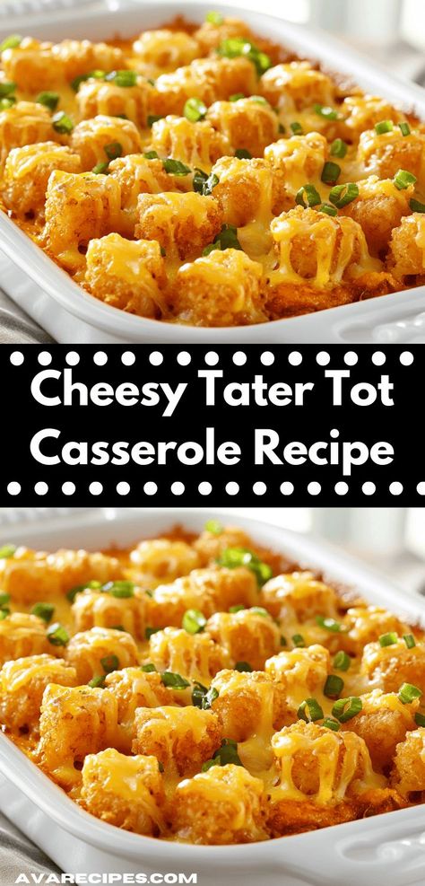 Craving a hearty dish that comes together in no time? This Cheesy Tater Tot Casserole is a fantastic choice among easy dinner ideas. Packed with cheesy goodness, it's the ultimate comfort food for busy families or gatherings. Cheesy Tots, Casserole Recipes With Ground Beef, Cheesy Tater Tot Casserole, Tot Casserole Recipes, Cheesy Tater Tots, Tater Tot Casserole Recipe, Casserole Recipes For Dinner, Casseroles Recipes, Tater Tot Casserole Recipes