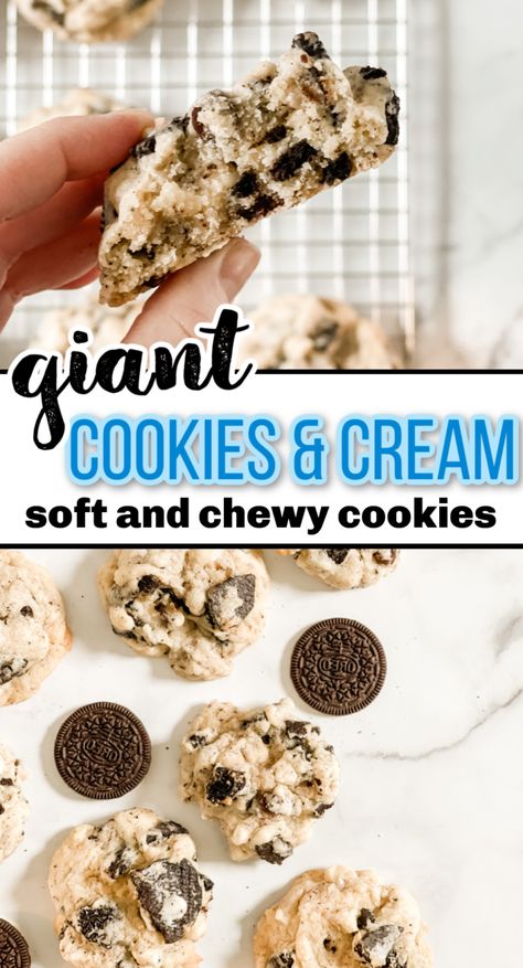 Large Drop Cookies, Drop Cookies Recipes, Oreo Chunk Cookies, Big Cookie Recipe, Cookies And Cream Cookie, Cookies And Cream Cookies, Giant Cookies, Oreo Cookie Recipes, Large Cookies