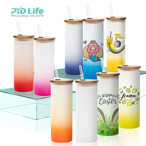 Pyd Life 17oz 500ml Frosted Glass Gradient Color Sublimation Skinny Tumblers With Bamboo Lid And Glass Straw - Buy Sublimation Tumbler,Sublimation Blanks Skinny Tumbler,Glass Sublimation Tumbler Product on Alibaba.com Glass Gradient, Smoothie Bar, Tumbler Glass, Drinking Accessories, Sublimation Blanks, Wine And Liquor, Glass Straws, Sublimation Tumbler, Glass Tumbler