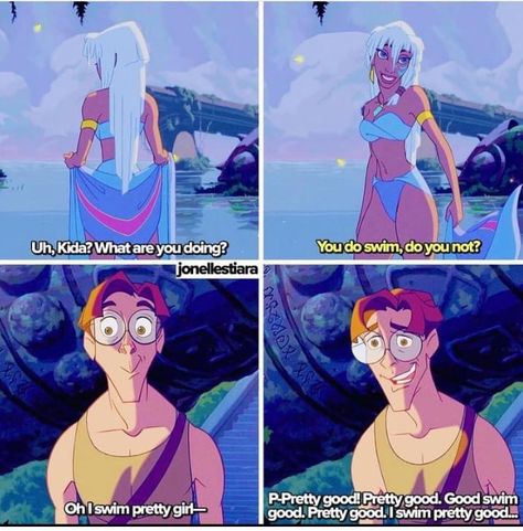 Disney Kida Atlantis Art, Milo X Kida Atlantis, Milo And Kida Atlantis, Dreamworks Characters, Atlantis The Lost Empire, Disney Theory, Art Jokes, Disney Memes, Happy Cat