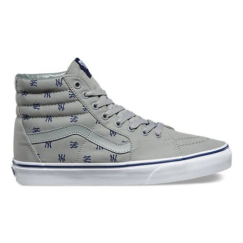 The Major League Baseball Sk8-Hi, part of the Vans x MLB collection, features the Vans legendary lace-up high top and an allover New York Yankees print. The MLB Sk8-Hi also includes sturdy canvas and suede uppers, re-enforced toecaps to withstand repeated wear, padded collars for support and flexibility, and signature rubber waffle outsoles. Cap Toe Shoes, Men's High Top Sneakers, Vans Blue, Vintage Sportswear, Sk8 Hi, Vans Shop, Vans High Top Sneaker, Vans Sk8, Womens Vans