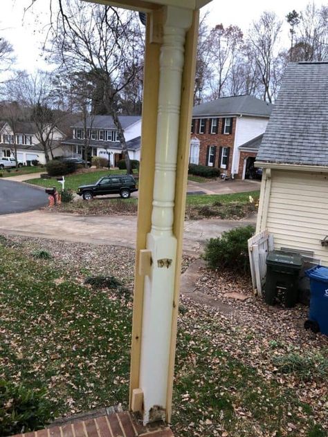 Front Porch Pole Ideas, Update Porch Posts, Diy Wood Posts Front Porches, Interior Posts Columns, Boxing In Front Porch Posts, Patio Support Posts, Front Wood Porch, Column Wraps Porch Diy, Wrapping Metal Posts With Wood