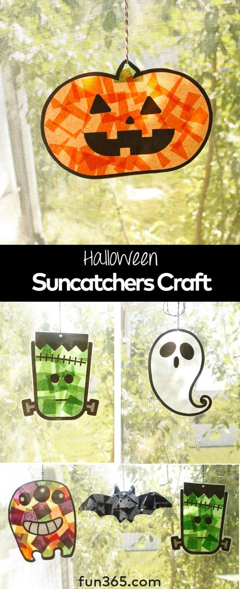 Halloween Suncatchers, Suncatchers Craft, Halloween Classroom Crafts, Halloween Crafts For Kids To Make, Halloween Crafts Preschool, Halloween Kindergarten, Halloween Crafts For Toddlers, October Crafts, Suncatcher Craft