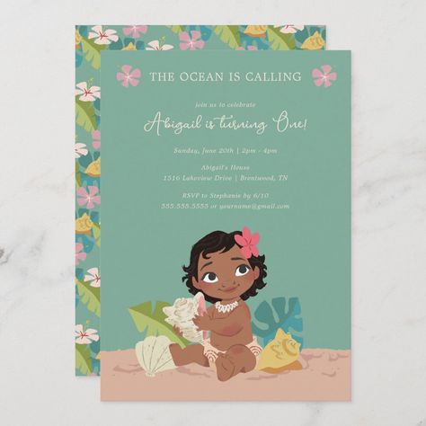 Moana Party Invitations, Disney Princess Theme Birthday Party, Birthday Party Details, Moana Invitation, Moana Birthday Party Theme, Invitation Disney, Moana Birthday Invitation, Moana Theme Birthday, The Ocean Is Calling