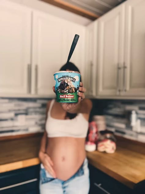 #halfbaked #20weeks #pregnancy 2nd Trimester Photoshoot, Half Baked Picture, Kitchen Pregnancy Photoshoot, Pregnancy Photo Ideas At Home, Maternity Pictures Bath Tub, Photobooth Pregnancy Announcement, Half Baked Maternity Photo Kitchen, Half Baked Ice Cream Maternity Photo, Half Baked Photo Ideas