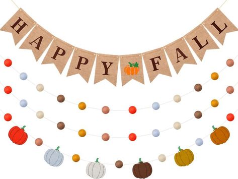 Remerry Happy Fall Pumpkin Burlap Banner and 3 Pieces Fall Felt Ball Garland Pumpkin Decor Pumpkin Garland Pom Pom Garland Fall Decor for Autumn Thanksgiving Party Home Indoor Outdoor Decorations Fall Burlap Banner, Fall Garlands, Burlap Garland, Pumpkin Garland, Fall Banner, Festival Theme, Pom Garland, Ball Garland, Pumpkin Sign