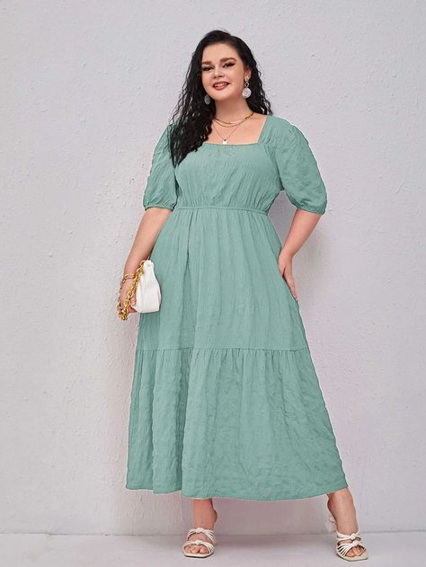 Plus Square Neck Flounce Hem Dress for Sale Australia| New Collection Online| SHEIN Australia Plus Size Babydoll, Flounce Hem Dress, Bodycon Sweater Dress, Graphic Dress, Casual Day Outfits, Fashionista Clothes, Ruched Bodycon Dress, Ruffle Hem Dress, Plus Size Maxi Dresses