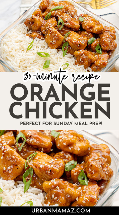 30-minute orange chicken recipe with rice - to meal prep Orange Chicken And Rice Recipes, Meal Prep With Chicken Breast, Meal Prep Ideas With Chicken, Dinner Recipes Orange Chicken, Healthy Dinner Recipes Orange Chicken, Meal Prep Chicken And Rice, Meal Prep Orange Chicken, Meal Prep With Chicken, Orange Chicken Bowl