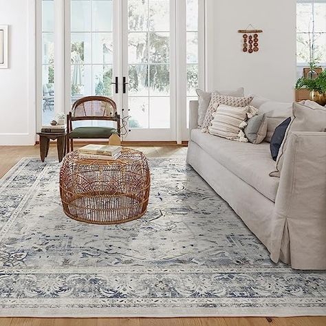 Our vintage-inspired Sarrah Blue Quartz Washable Area Rug features a beguiling medallion motif and a decorated border in subtle shades of slate and sapphire blue; it’s purposefully distressed for a rustic look that fits any room. Our Classic Rug Cover is stain & water resistant, and designed to fit in home washing machines; entire rug system is 0.6 inches thick with our Cushioned rug pad. *affiliate link Sarah Blue Quartz Ruggable, Best Ruggable Rugs Living Room, Ruggable Rug Living Room, Elegant Room Decor, Rugs Making, Elegant Room, Dining Room Remodel, Ruggable Rug, Toxic Water