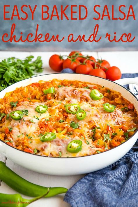 This Easy Baked Salsa Chicken and Rice is a super easy Mexican-inspired weeknight meal made in only one pot! On the table in about 30 minutes! Recipe from thebusybaker.ca! #salsa #chicken #rice #onepan #onepot #meal #mealprep #mealplanning #weeknightmeal #familymeal #family #glutenfree Salsa Chicken And Rice, Baked Salsa Chicken, Chicken Salsa, Lentil Curry Recipes, Low Fat Chicken, Fantastic Recipes, Raw Chicken Breast, Salsa Chicken, Cook Chicken