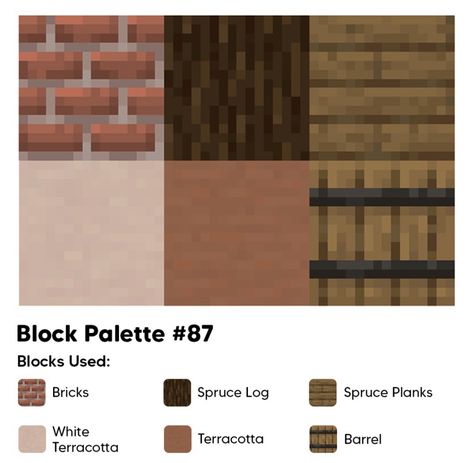 Minecraft Terracotta Colors, Minecraft Path Block Palette, Minecraft Medieval Block Palette, Minecraft Bone Block Build, Minecraft Village Color Palette, Spruce Block Palette Minecraft, Minecraft Cottagecore Block Palette, Minecraft Block Palette Steampunk, Building Pallets Minecraft